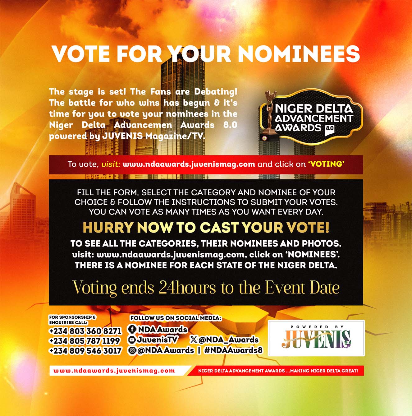 Voting Hots Up in the Niger Delta Advancement Awards 8.0. as 9 States Battle for Win!