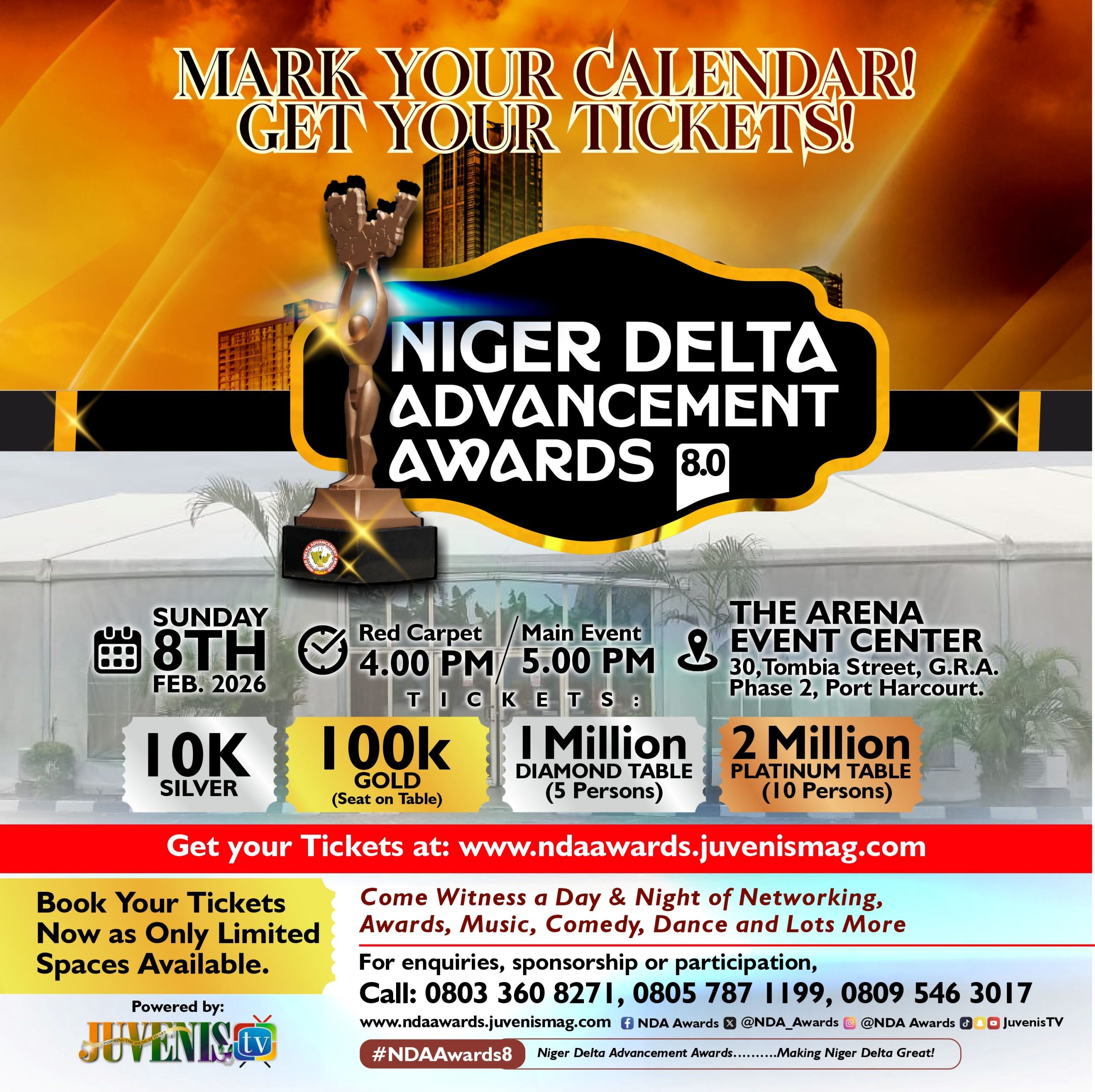 Mark Your Calendar! Get Your Tickets! Niger Delta Advancement Awards 8.0 Holds 8th of February 2026 in Port Harcourt. See Flyer for Details…..